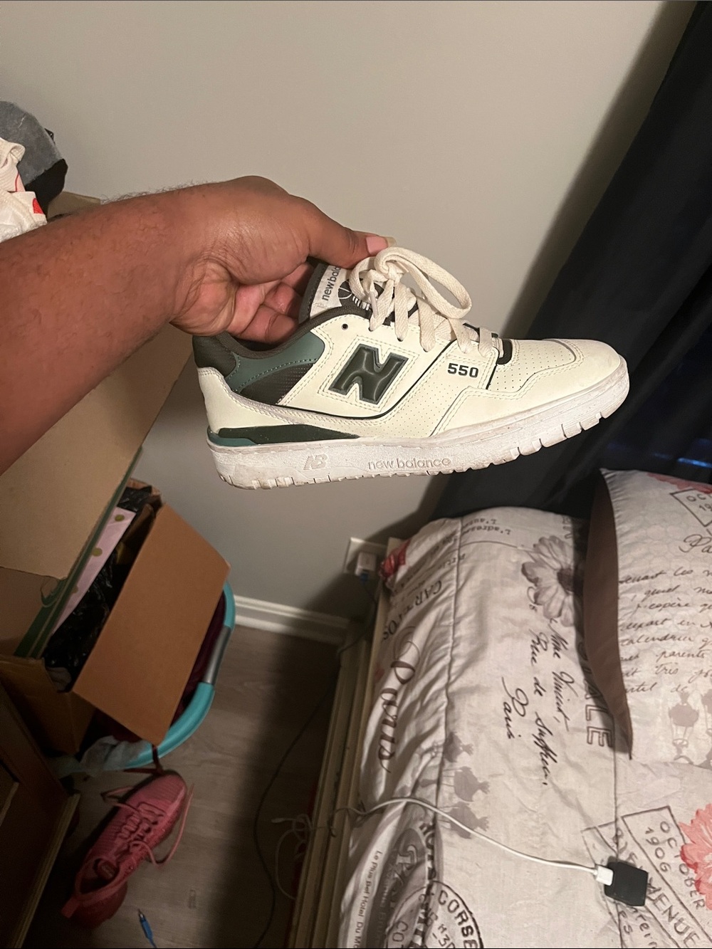 New Balance Kids 550 Cream & Green Accent Sneakers